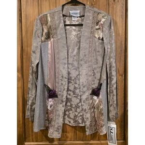 NWT Vintage S.L Fashions Floral Jacket Womens Sz 8 Taupe Long Sleeve Open Front‎